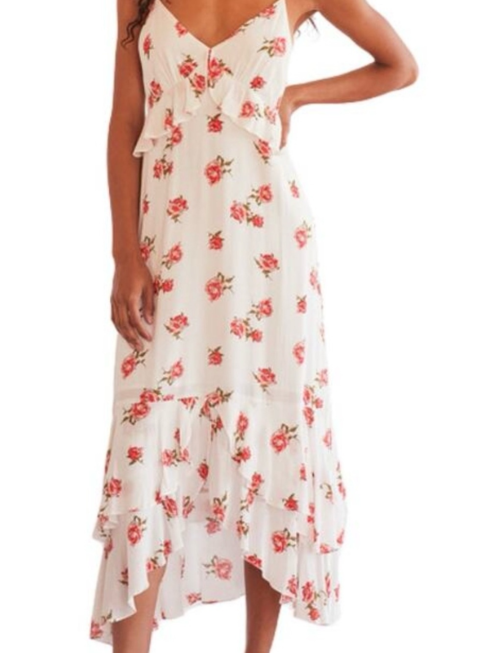 NWT, Lulu's White High-Low Maxi Dress with Pink Rose Print, size XL